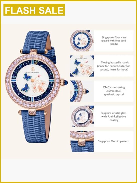 Butterfly Lovers Watch | Butterfly Hands Pink Leather Strap  Butterfly Women\'s Watch with Moving Butterfly Hands Genuine Leather Strap